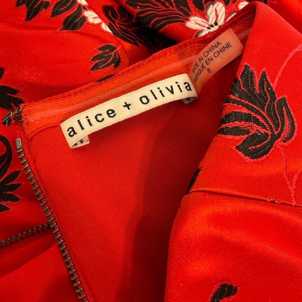 Alice + Olivia Strapless Bridget Mini Dress 8 Red Black White Floral Embroidere - Picture 13 of 13